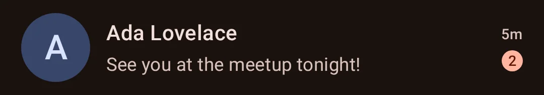 A conversation in Knit's chat list: Ada Lovelace, See you at the meetup tonight!, 5 minutes ago, 2 unread messages.
