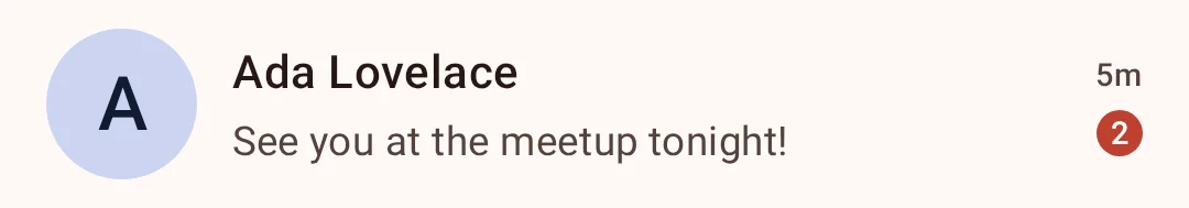 A conversation in Knit's chat list: Ada Lovelace, See you at the meetup tonight!, 5 minutes ago, 2 unread messages.